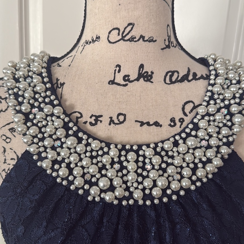 R&M Richards Beaded Blue Halter Maxi Dress - Picture 5 of 11